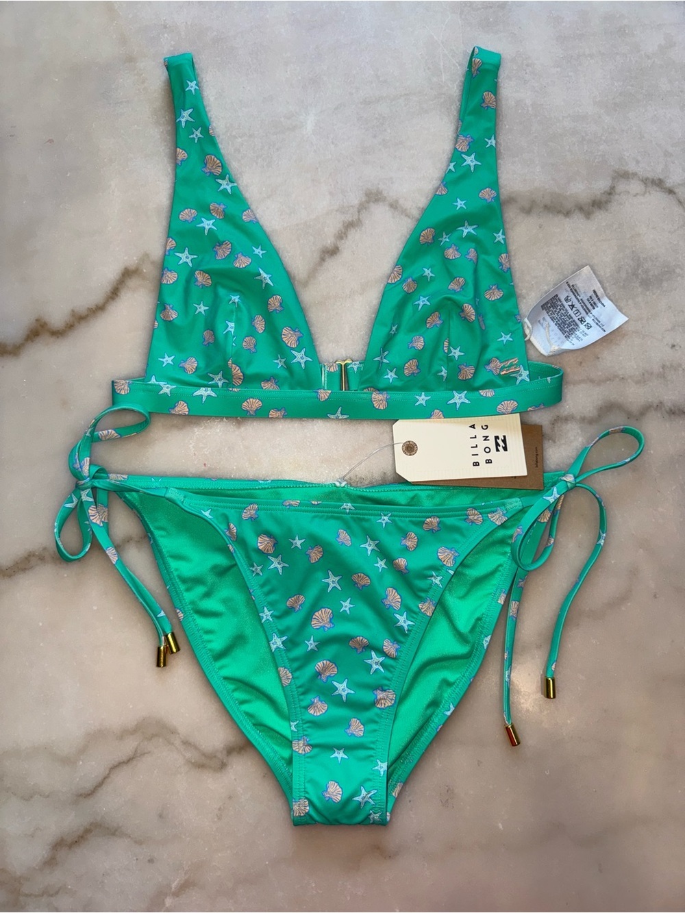 Billabong Teal Seashell Print Tie-Side Bikini